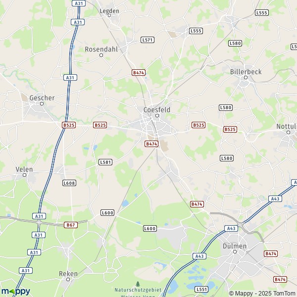 La carte pour la ville de 48653 Coesfeld