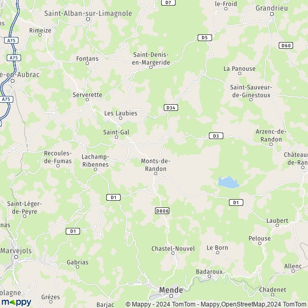 La carte pour la ville de Estables, 48700 Monts-de-Randon