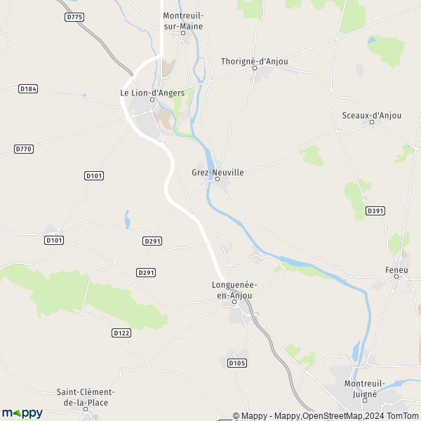 La carte pour la ville de Grez-Neuville 49220