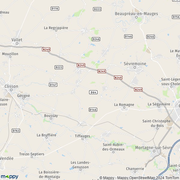 La carte pour la ville de Sèvremoine 49230-49710