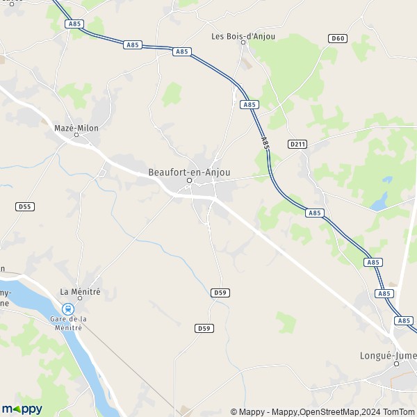 La carte pour la ville de Beaufort-en-Vallée, 49250 Beaufort-en-Anjou