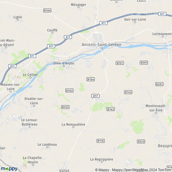 La carte pour la ville de Orée-d'Anjou 49270-49530