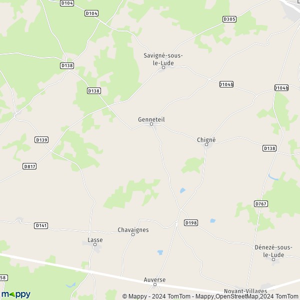 La carte pour la ville de Genneteil, 49490 Noyant-Villages
