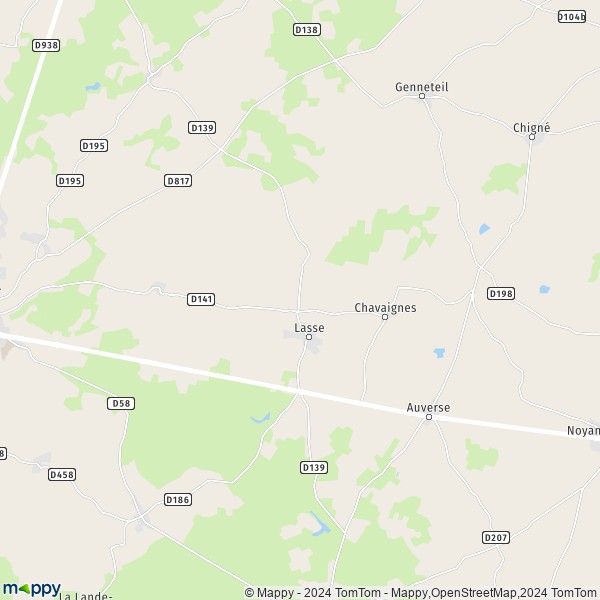 La carte pour la ville de Lasse, 49490 Noyant-Villages