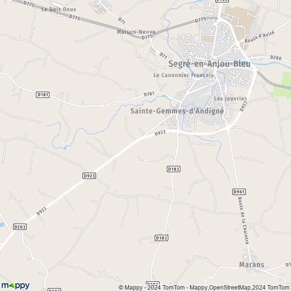 La carte pour la ville de Sainte-Gemmes-d'Andigné, 49500 Segré-en-Anjou-Bleu