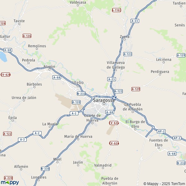 La carte pour la ville de 50001-50820 Saragosse