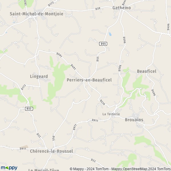 La carte pour la ville de Perriers-en-Beauficel 50150