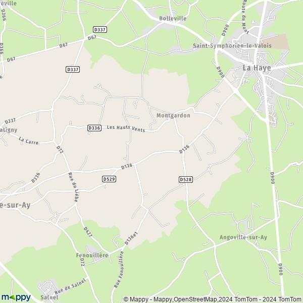 La carte pour la ville de Montgardon, 50250 La Haye