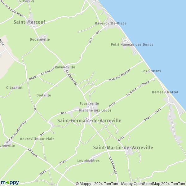La carte pour la ville de Foucarville, 50480 Sainte-Mère-Église