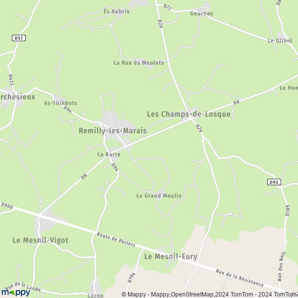 La carte pour la ville de Remilly-sur-Lozon, 50570 Remilly-les-Marais