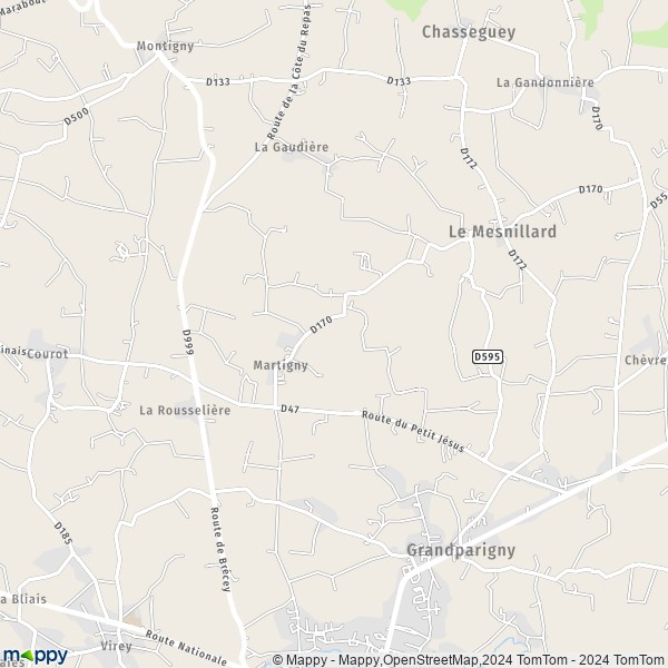 La carte pour la ville de Martigny, 50600 Grandparigny