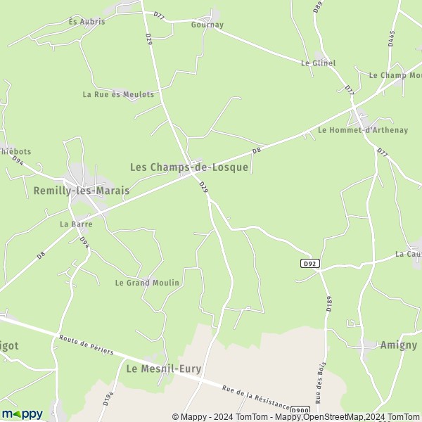 La carte pour la ville de Les Champs-de-Losque, 50620 Remilly-les-Marais