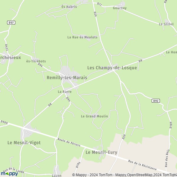 La carte pour la ville de Les Champs-de-Losque, 50620 Remilly-les-Marais