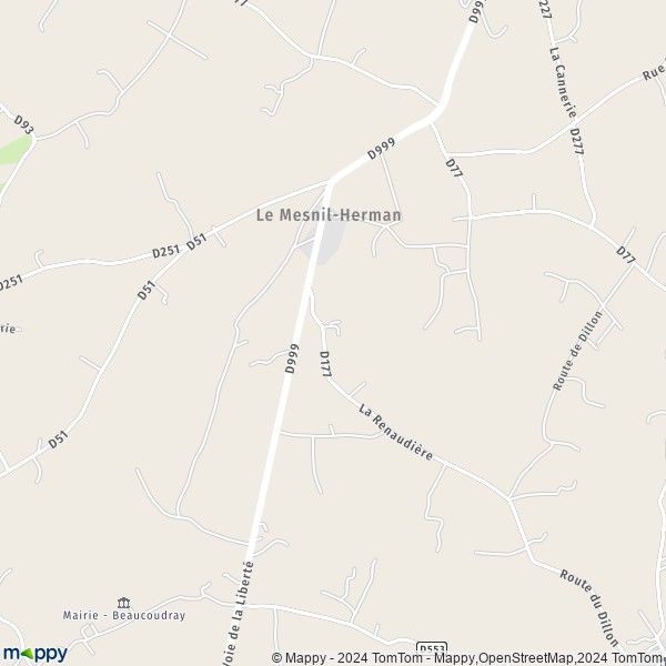 La carte pour la ville de Le Mesnil-Herman, 50750 Bourgvallées