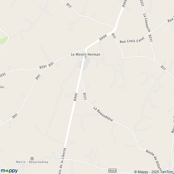 Carte Le Mesnil-Herman, 50750 Bourgvallées