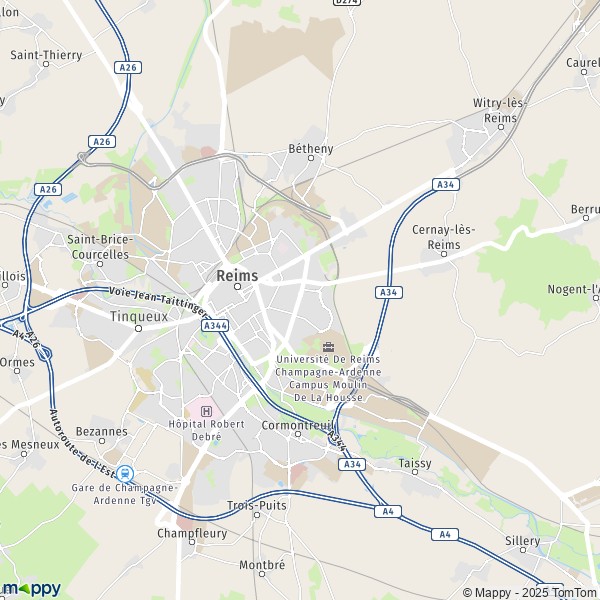 La carte pour la ville de Reims 51100