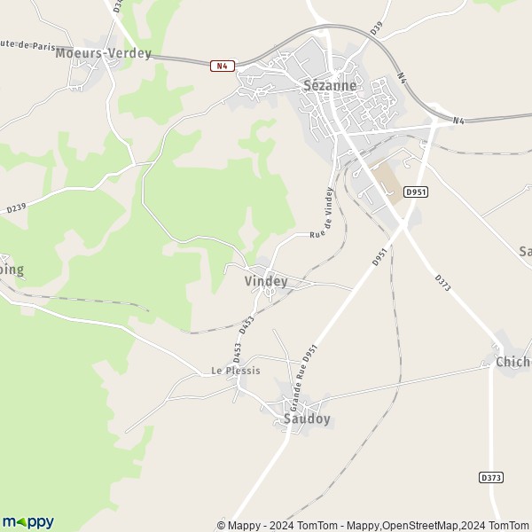 La carte pour la ville de Vindey 51120