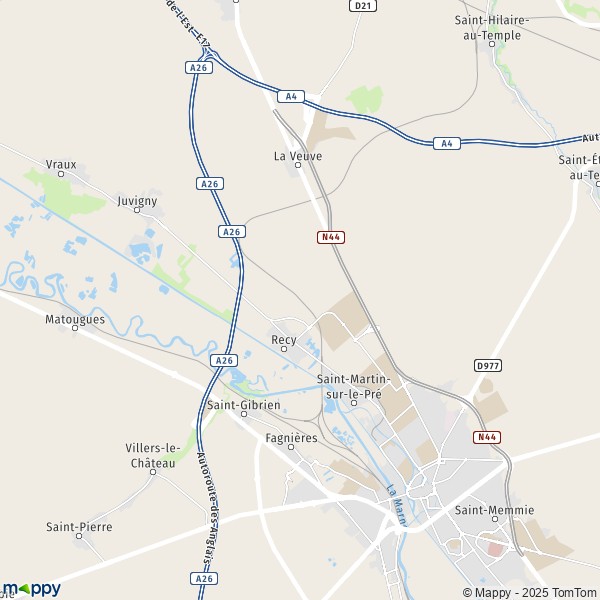 La carte pour la ville de Recy 51520