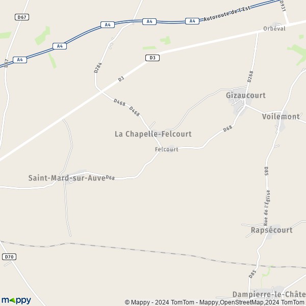 La carte pour la ville de La Chapelle-Felcourt 51800