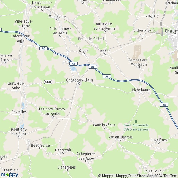La carte pour la ville de Châteauvillain 52120