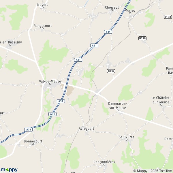 La carte pour la ville de Montigny-le-Roi, 52140-52360 Val-de-Meuse