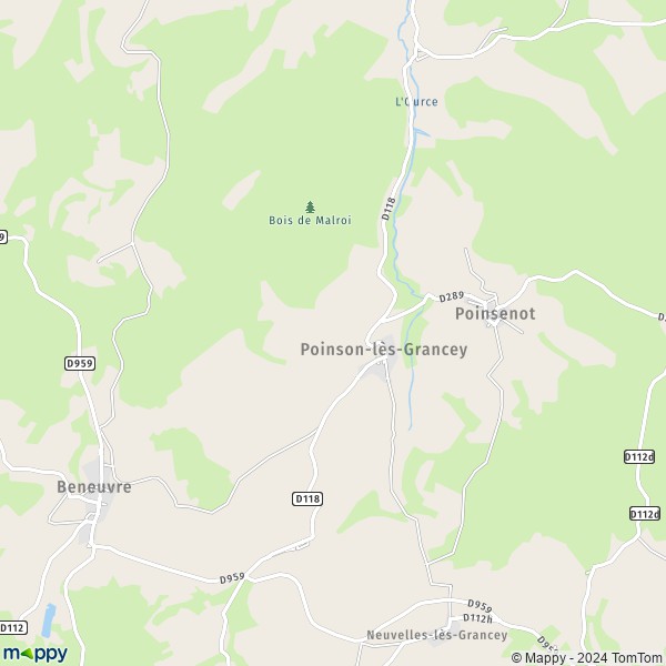 La carte pour la ville de Poinson-lès-Grancey 52160
