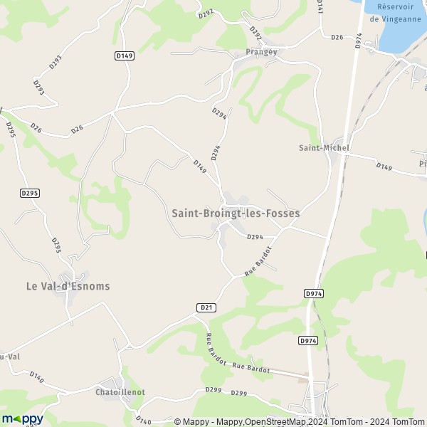 La carte pour la ville de Saint-Broingt-les-Fosses 52190