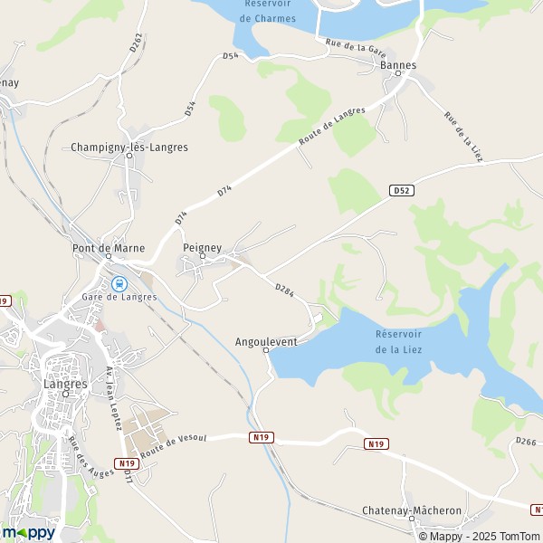 La carte pour la ville de Peigney 52200