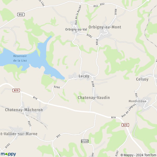 La carte pour la ville de Lecey 52360