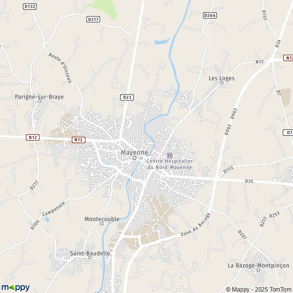 La carte pour la ville de Mayenne 53100