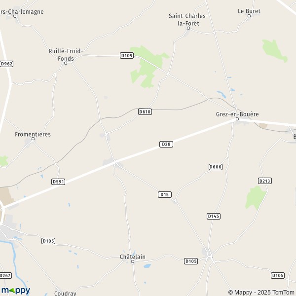 La carte pour la ville de Gennes-sur-Glaize, 53200 Gennes-Longuefuye