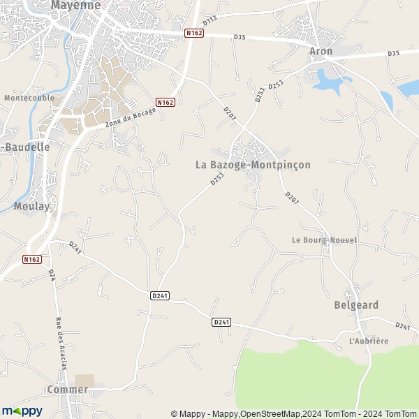La carte pour la ville de La Bazoge-Montpinçon 53440
