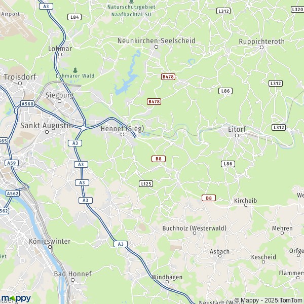 La carte pour la ville de 53567-53773 Hennef (Sieg)