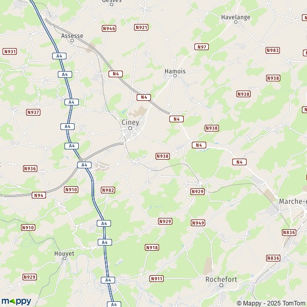 La carte pour la ville de 5362-5590 Ciney