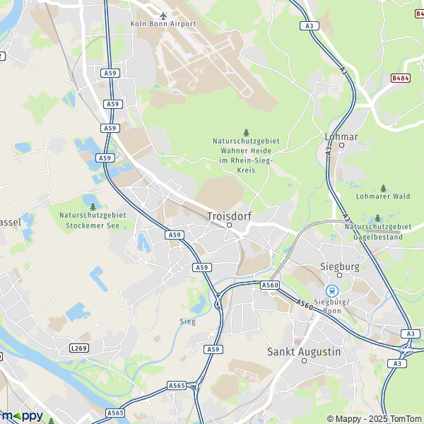 La carte pour la ville de 53840-53844 Troisdorf