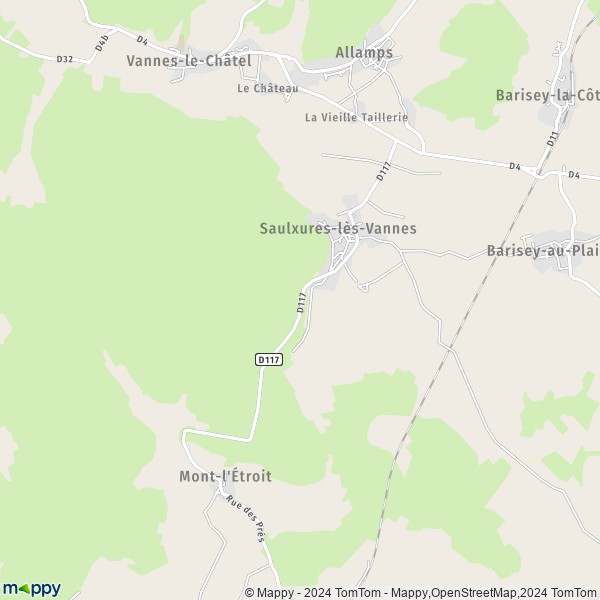 La carte pour la ville de Saulxures-lès-Vannes 54170