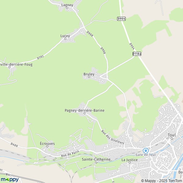 La carte pour la ville de Pagney-derrière-Barine 54200