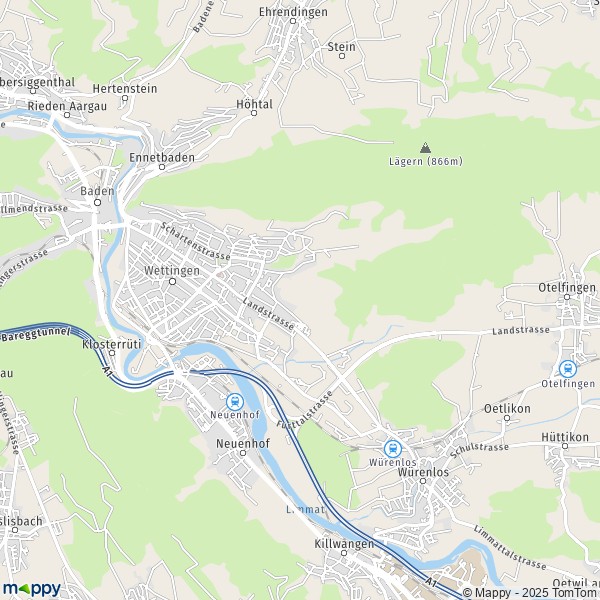 La carte pour la ville de Wettingen 5430-5436