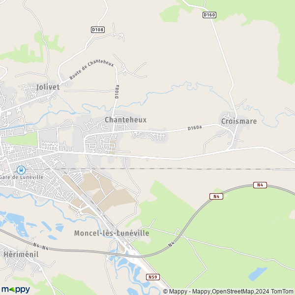 La carte pour la ville de Chanteheux 54300