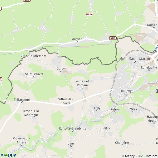 La carte pour la ville de Cosnes-et-Romain 54400