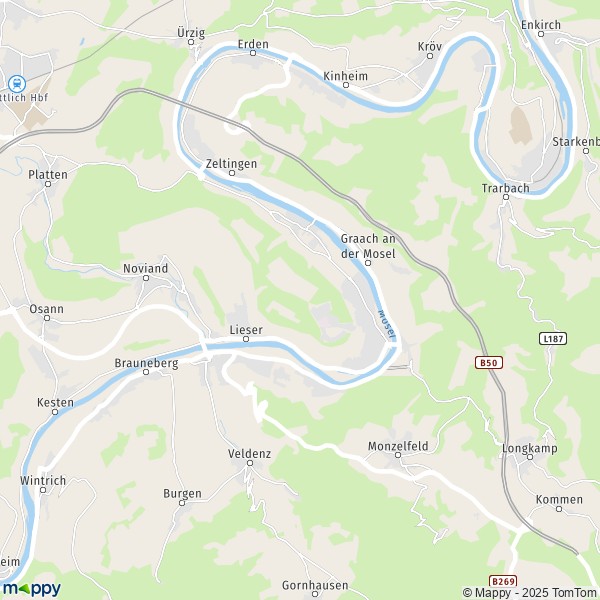 La carte pour la ville de 54470 Bernkastel-Kues