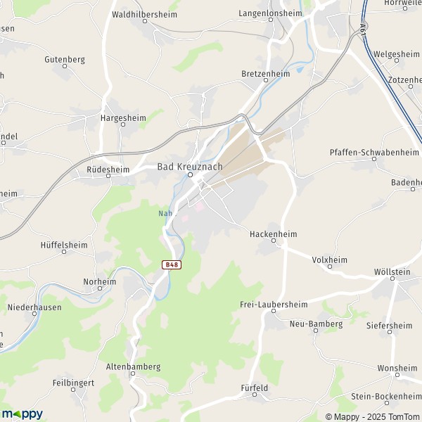 La carte pour la ville de 55543-55585 Bad Kreuznach