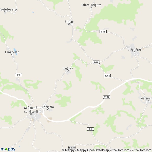 La carte pour la ville de Séglien 56160