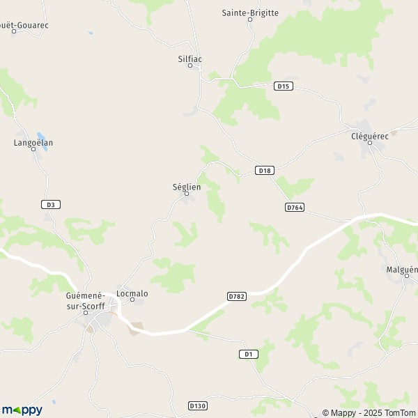 La carte pour la ville de Séglien 56160