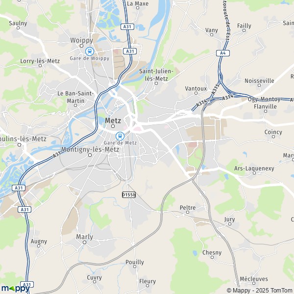 La carte pour la ville de Metz 57000-57070