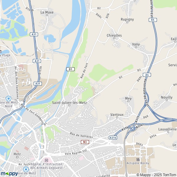 Carte Fort Saint-Julien, 57070 Saint-Julien-lès-Metz