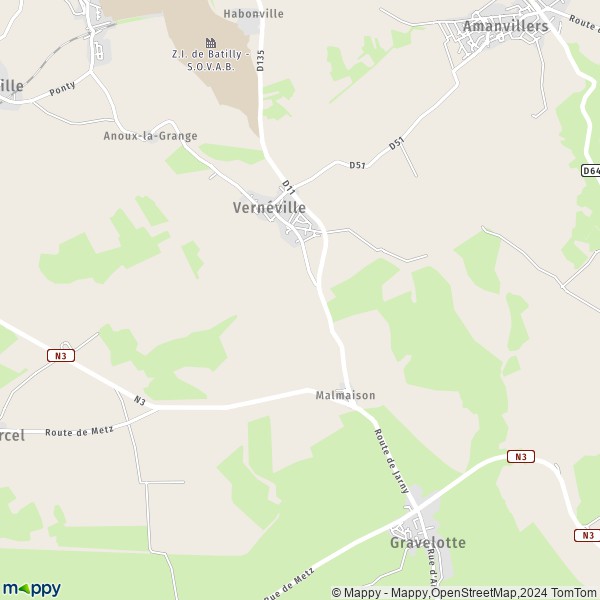 La carte pour la ville de Vernéville 57130