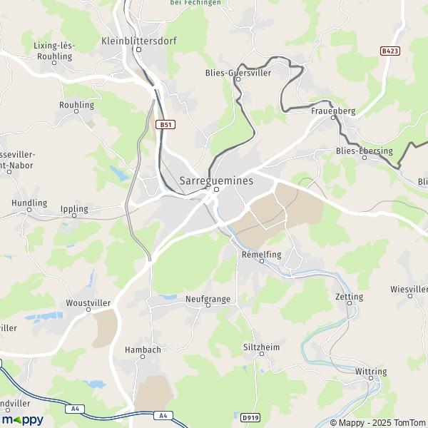 La carte pour la ville de Sarreguemines 57200