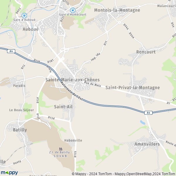 La carte pour la ville de Sainte-Marie-aux-Chênes 57255