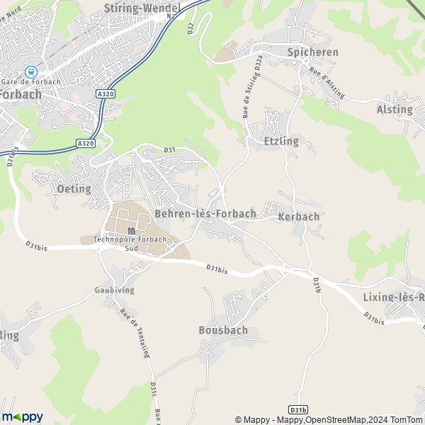 La carte pour la ville de Behren-lès-Forbach 57460